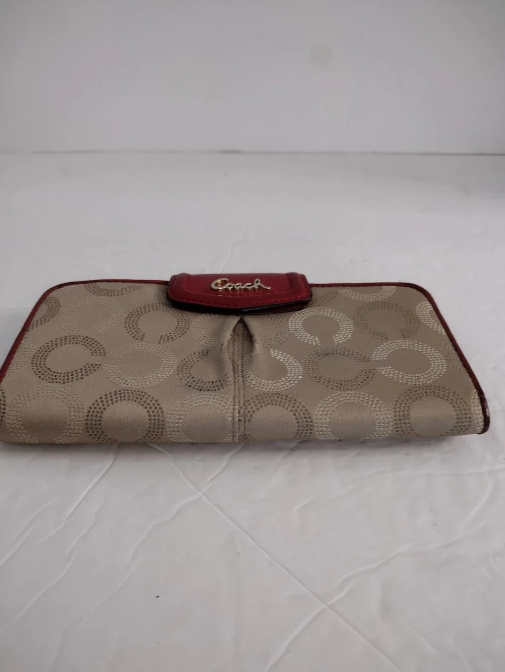 Vintage Y2K COACH Ashley Dotted Op Art Wallet Cherry Red & Tan Envelope Clutch
